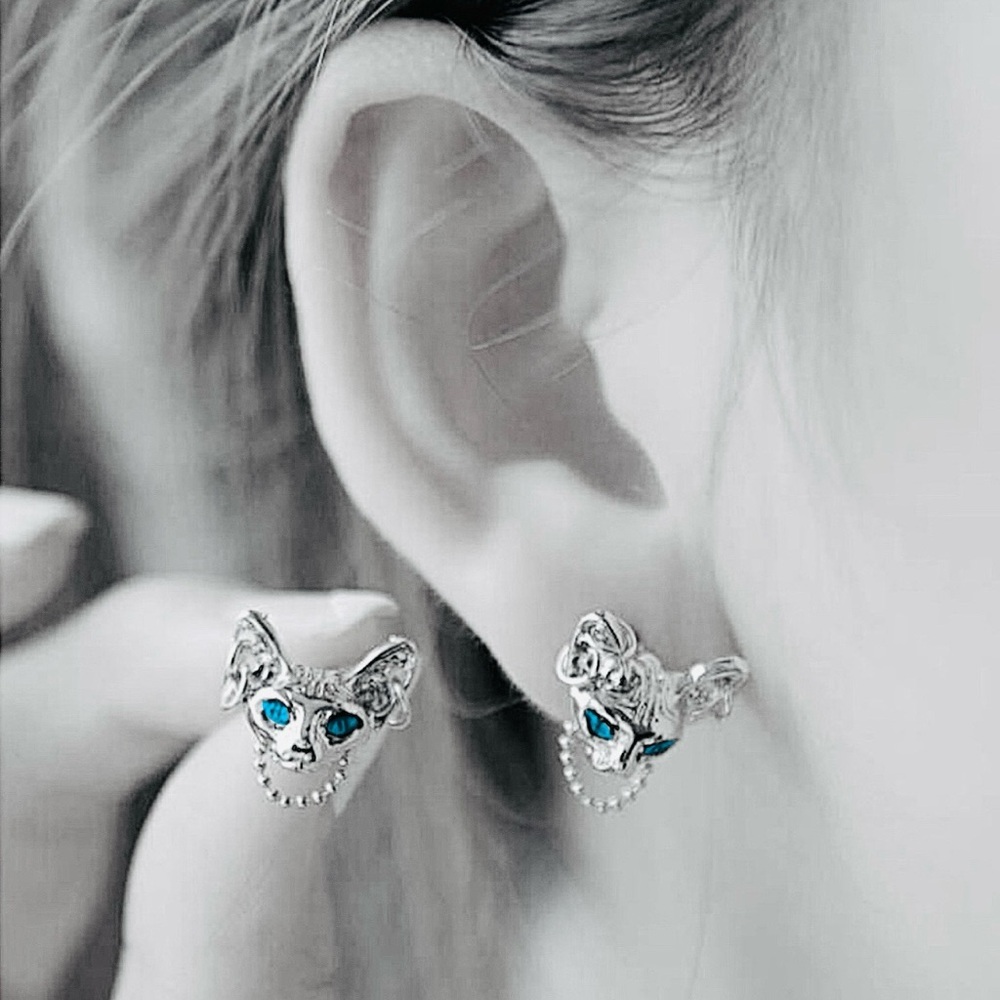 “Punk Bastet” Egyptian Goddess Sphynx Feline Hairless/Shorthair Cat Steel Studs - Picture 9 of 16